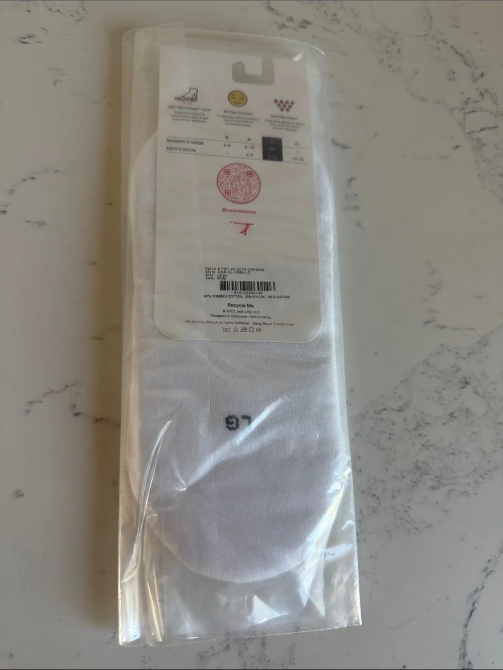 Comrad Everyday No Show Socks White Color Womens Size Large NWT